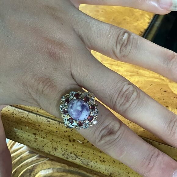 Rare Tiffany Stone Red Garnet Sterling Silver Cocktail Ring Size 8 - Picture 4 of 9